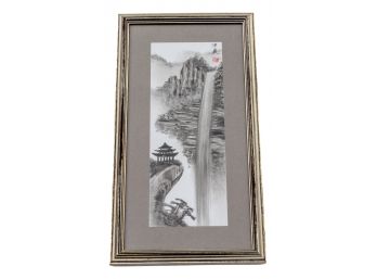 Vintage Signed Asian B/W Scenic Waterfall Framed