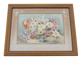 Vintage Estate Framed Carrie E Singhi 'Floral' Watercolor Painting