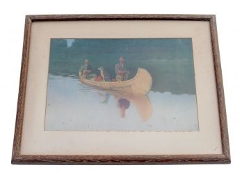 Vintage Framed 'Canoe On Lake' By Frederic Remington Print