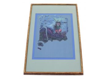 Vintage Framed Weird Abstract Nude Cat Woman