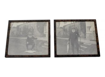 Pair Of Antique/Vintage Framed Fisherman Holding Fish Photographs Framed