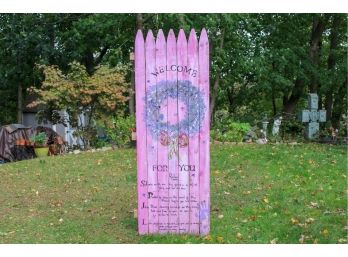Charming Garden Art Hand Painted Picket Fence With Welcome Verse