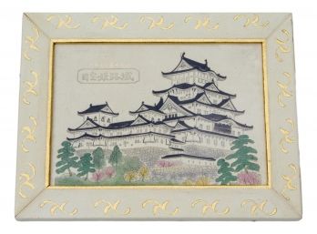 Vintage Hand Painted Japanese Silk Pagoda Scene Framed