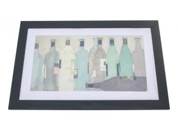 Vintage Original Signed Dixon 'Wine Bottles' Watercolor Painting Framed