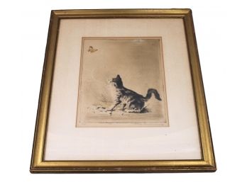 Early 20th Century German Artist Etching Titled 'Katze' / 'Cats' Framed Print