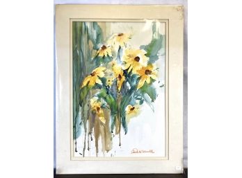 Watercolor -Yellow Daisies - Artist Signed-Charlotte Movalli (1914-1992)