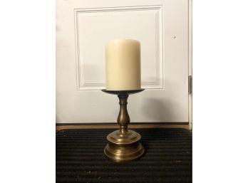 Large Cylindrical Candle And Gold Tone Stand