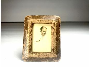 Antique Miniature Leather Frame With Photo