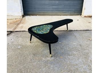 Awesome Mid Century Modern Black Lacquered Coffee Table With Unique Glass Pebble Top
