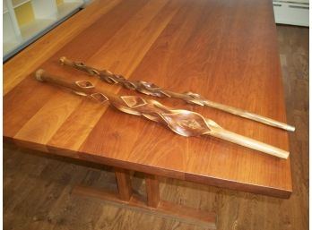 Fabulous Pair Completely Carved Walking Sticks - Beautiful Design !