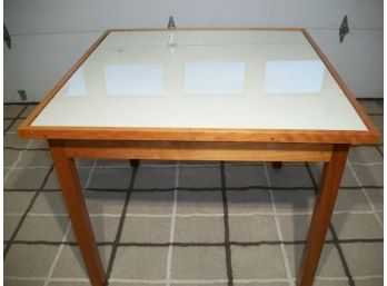 Custom Made Maple Square Milk Glass Top Table - VERY HIGH QUALITY