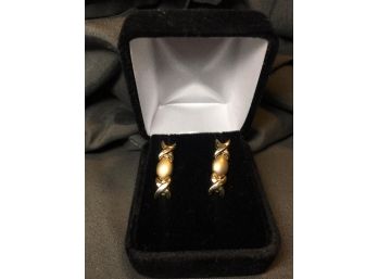 Wonderful Pair 14kt Gold Earrings 'Hugs & Kisses' In Gift Box BEAUTIFUL !