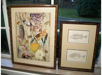 Two Decorative Prints - Figuerson Florentine 'Collage Print'  & Fish Prints / Plates