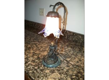 Marble & Bronze Desk Lamp W/Tiffany Art Glass Style Shade (Looks Amazing In Person
