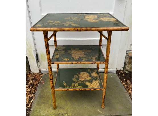 Vintage Bamboo & Decoupage Side Table