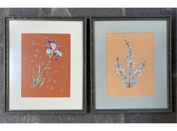 Exceptional Pair Of Vintage 1970s Framed Floral Needlepoint