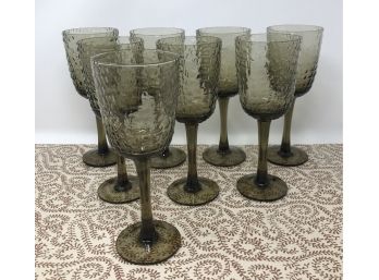 Set Of 8 KIM SEYBERT Smoke Colored Crocodile Texture Wine Water Goblets
