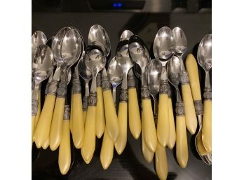 Set/24 Vintage Argent Ofevres France Bakelite Handle Stainless Spoons