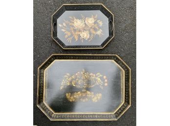 Pair Of Vintage Painted Tole Ware Trays