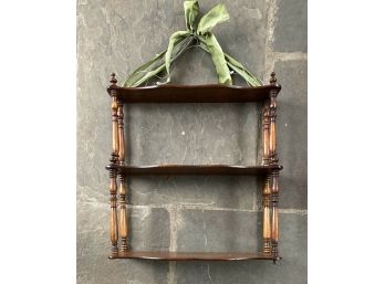Antique Early American 3-Tier Step Back Shelf W/ Spindle Uprights & Finials