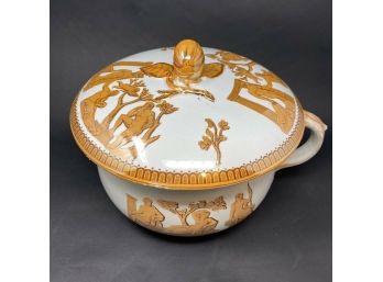 Antique C.1866 Staffordshire PORTLAND Orange Lustre Porcelain Chamber Pot W/ Lid