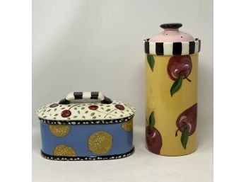Droll Design Hand Painted Pear Casserole And Apple Canister