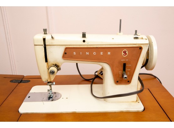 Vintage Singer Sewing Machine (Model #239) With Upholstered Bench And Sewing Supplies