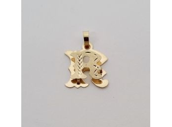 14K Yellow Gold Letter 'R' Initial Pendant - 0.9g