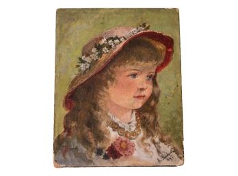 Desirable Signed E. Gerstpar European School 'Portrait Of Young Girl' Oil On Board Dated 1893