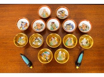 Set Of 14 Hand Painted Japanese Saki Cups And More