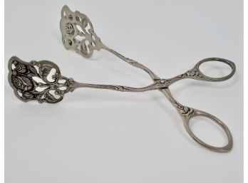 Antique German 800 Silver Hallmarked Pastry Or Asparagus Server Tongs - 1.625 Troy Ou.