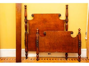 Vintage Carved Stained Maple Wood Twin Bedsteads Including Custom Fitted Boxsprings (NOT PICTURED-READ DESCR.)