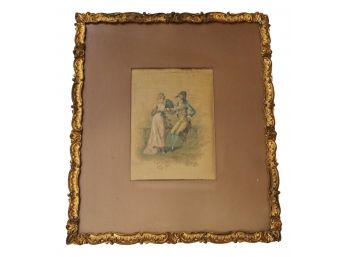 French Male And Female Figure In Gold Gilded Frame