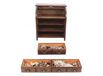 Collection Of Vintage Pins / Brooches + Roll Top Desk Jewelry Box