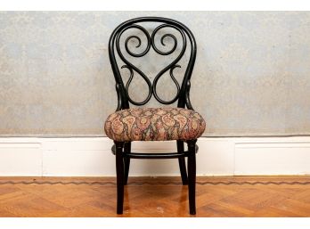 Regency Style Single Bentwood Back Parlor Chair With Paisley Upholstered Seat Cushion