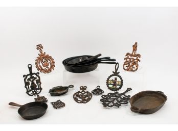 Vintage Cast Iron Pans And Trivets
