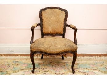 Vintage Upholstered Wooden Armchair With Nailhead Trim
