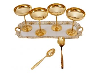 Noritake Hand Painted Oblong Tray, Set Of Four WMF-Ikora 24K Gold-plated Champagne Cups And More