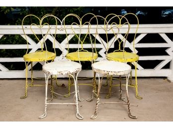 Set Of Five Authentic Iron Heart Shaped Ice Cream Parlor Chairs