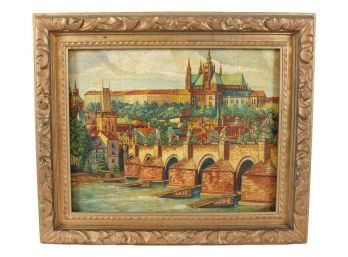20th Century European School 'View Of Prague' Oil On Canvasboard Painting