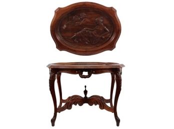 French Renaissance Style Oval Carved Wood Nude Table With Glass Top