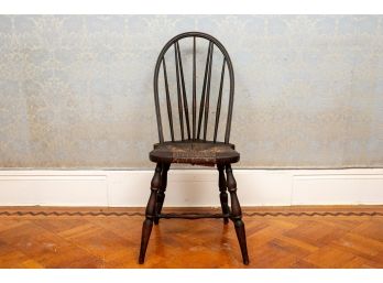 Late 19th Century Spindle Back Wood Farmhouse Chair With Rush Seat
