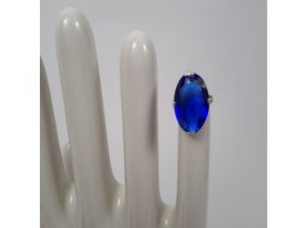 Striking Blue Cabochon Sterling Ring - 4.8g (Size 3)