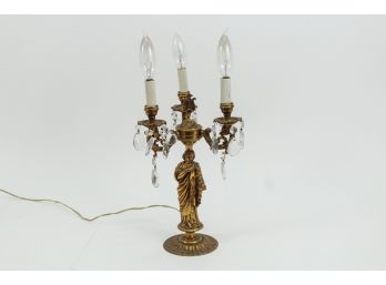 Brass Three Arm Figural Candelabra Lamp