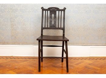 Antique (ca. 1910) Carved Wood Chair With Wooden Peg Construction