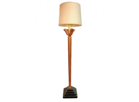 Wooden Art Deco Floor Lamp With Square Base And Lampshade
