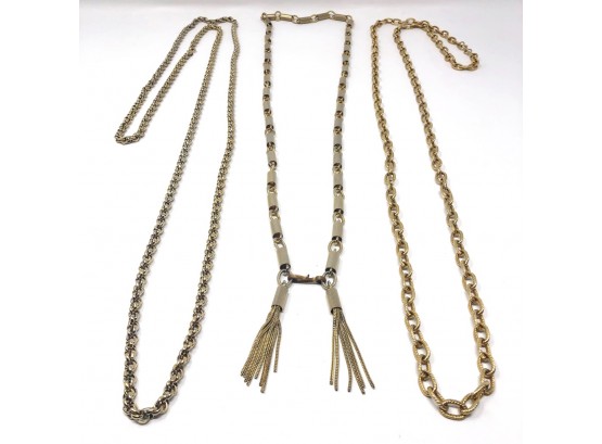 Two 14k Gold-Plated Chain Necklaces With Third Gold-Colored Metal Chain