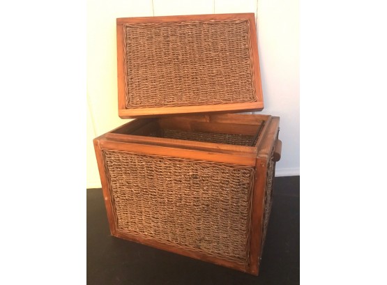 Wood And Wicker Lidded Box With Handles