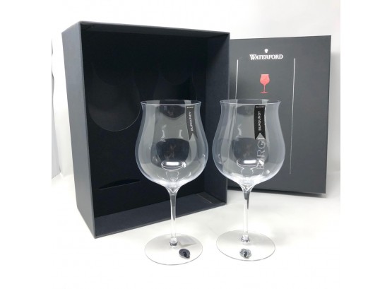 Pair Of Waterford Crystal Elegance Burgundy Glasses With Original Box And Stickers