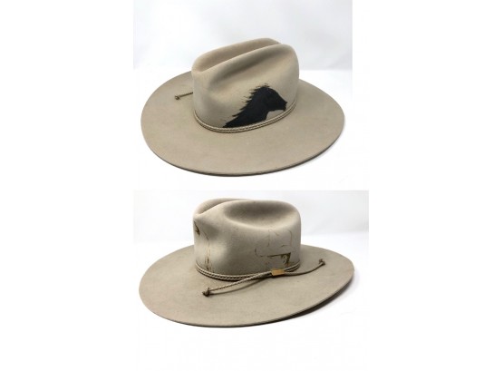 Vintage Stetson Carson Cowboy Hat In Silver Belly Color With Hand-Drawn Designs